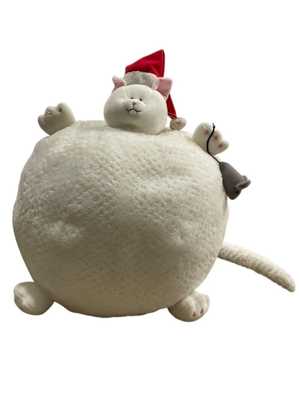 Furballs Plump Chubby White Round Santa Cat Plush 16in stuffed animal